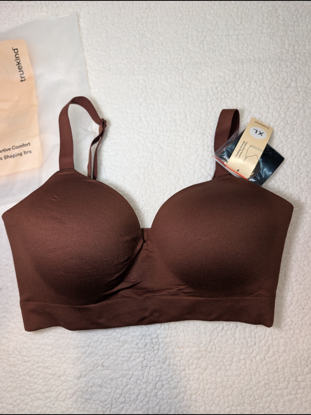 Truekind Supportive Comfort Wireless Shaping Bra Brown XL NWT